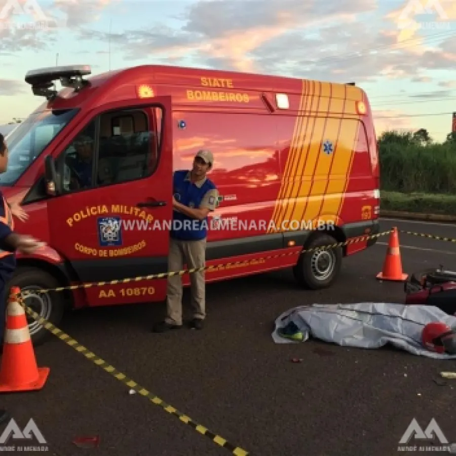 PILOTO DE MOTO MORRE EM ACIDENTE ENTRE MARIALVA E SARANDI. MOÇA QUE ESTAVA NA GARUPA SOFREU FERIMENTOS GRAVES.