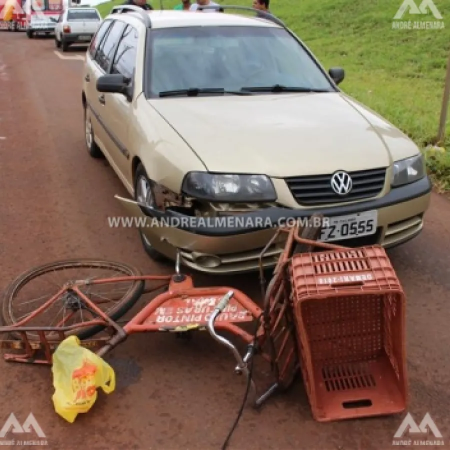 ACIDENTE EM PAIÇANDU ENTRE AUTOMÓVEL E BICICLETA DEIXA HOMEM DE 60 ANOS EM ESTADO GRAVE.