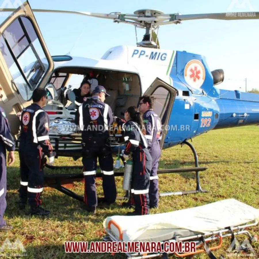 Passageiro de moto sofre acidente grave na região e é trazido de aeronave para Maringá