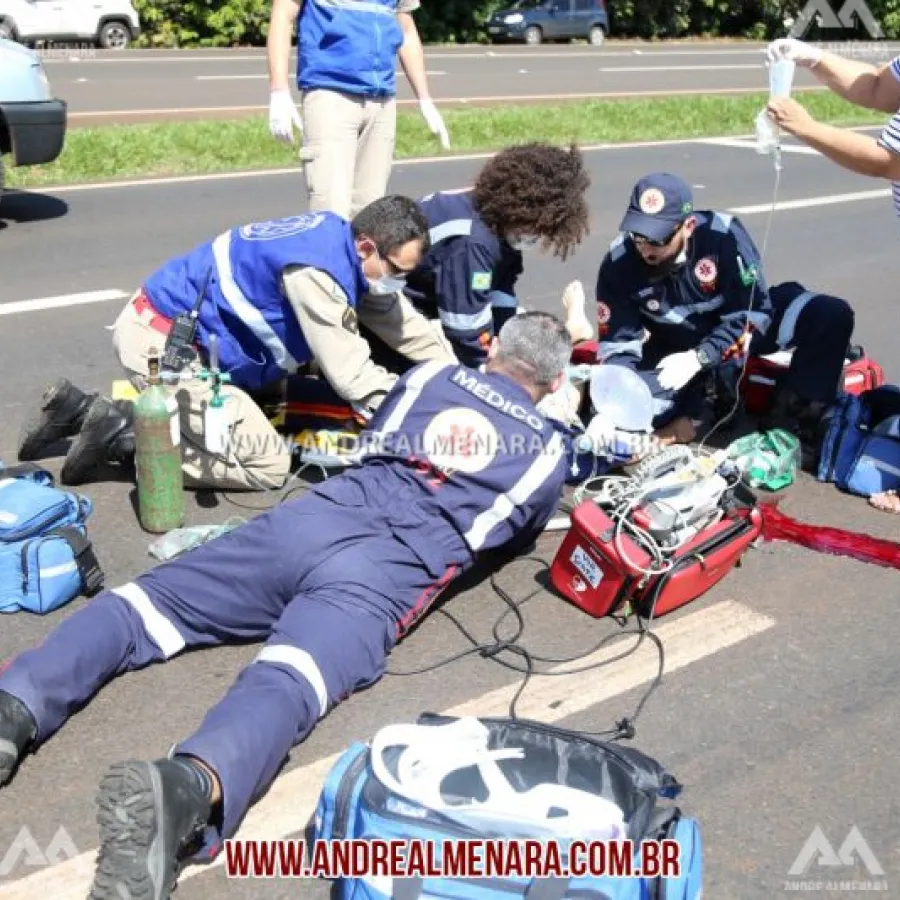 Pneu de moto estoura e causa acidente gravíssimo na rodovia em Maringá