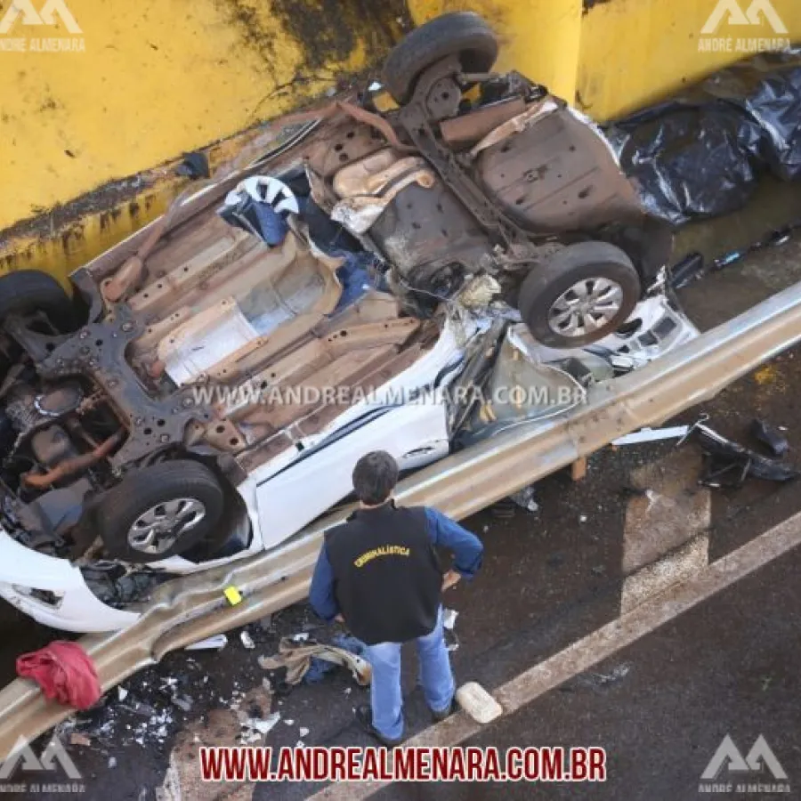 Agente de cadeia morre depois do carro cair de viaduto em Mandaguari