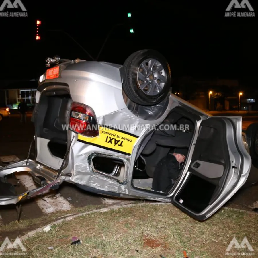 Taxista é socorrido após capotamento de veículo na avenida 19 de Dezembro