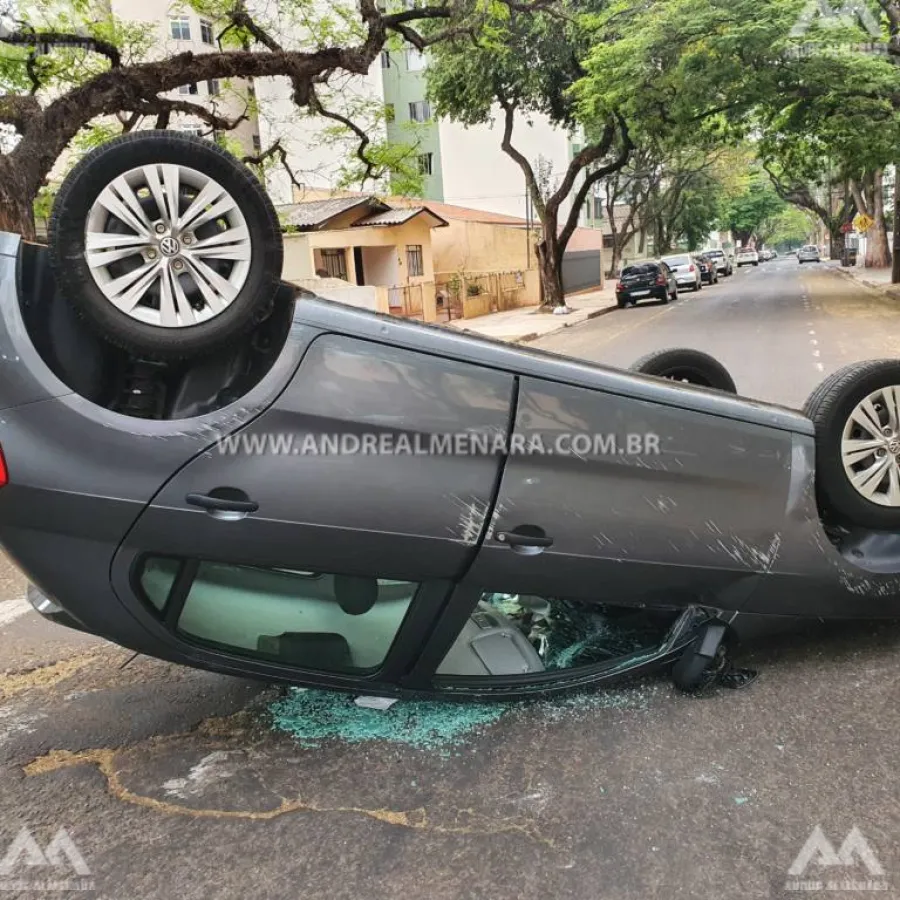 Motorista de Cuiabá invade preferencial e capota veículo em Maringá