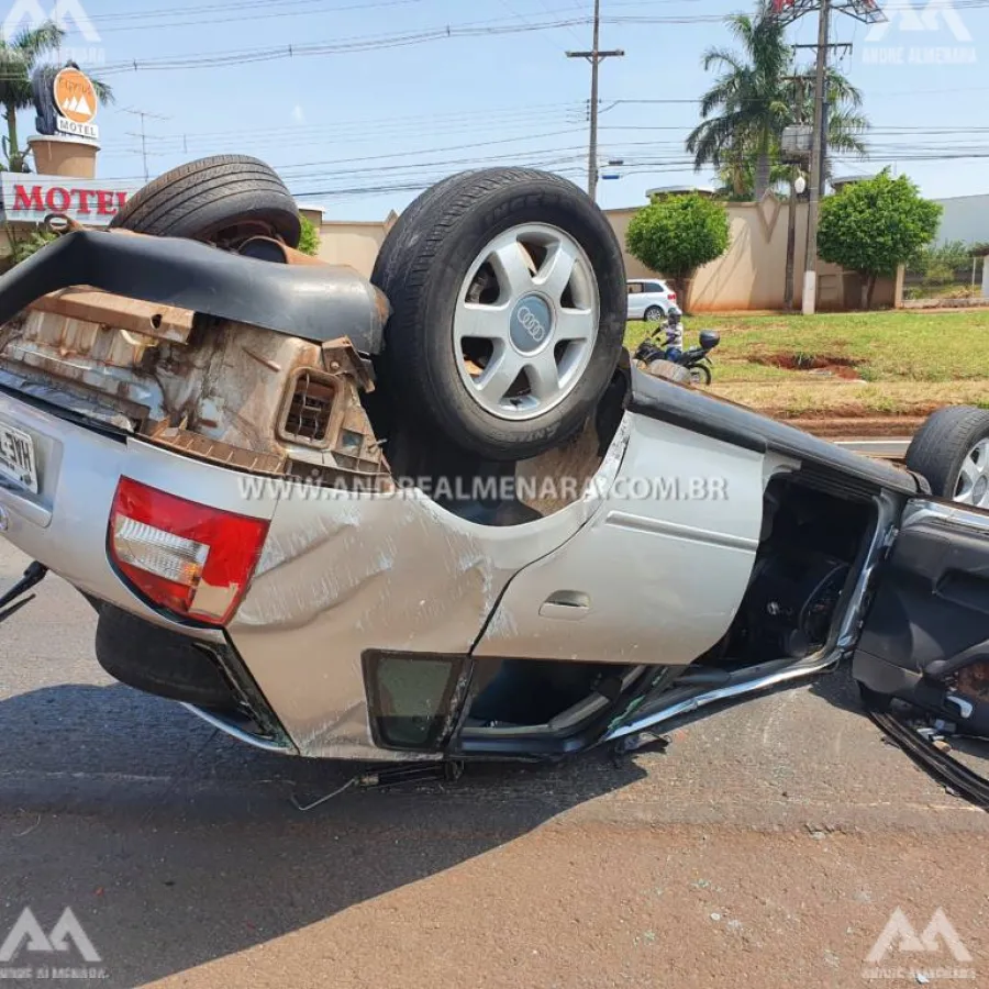 Motorista perde o controle de veículo e capota na rodovia 376 em Sarandi