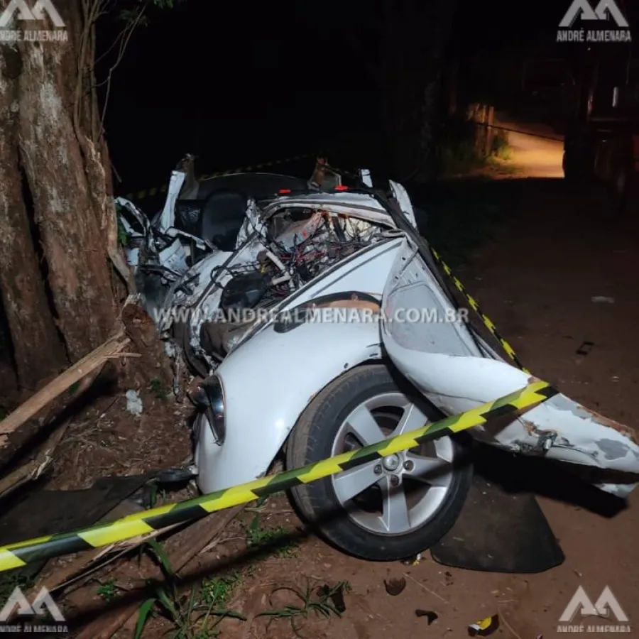 Passageiro morre após motorista bater Fusca contra árvore em estrada rural