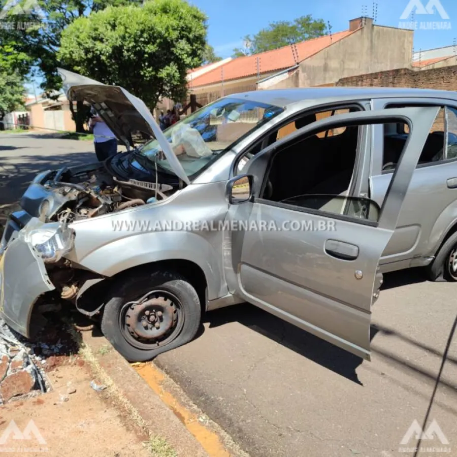 Mulher fica ferida após bater carro em poste