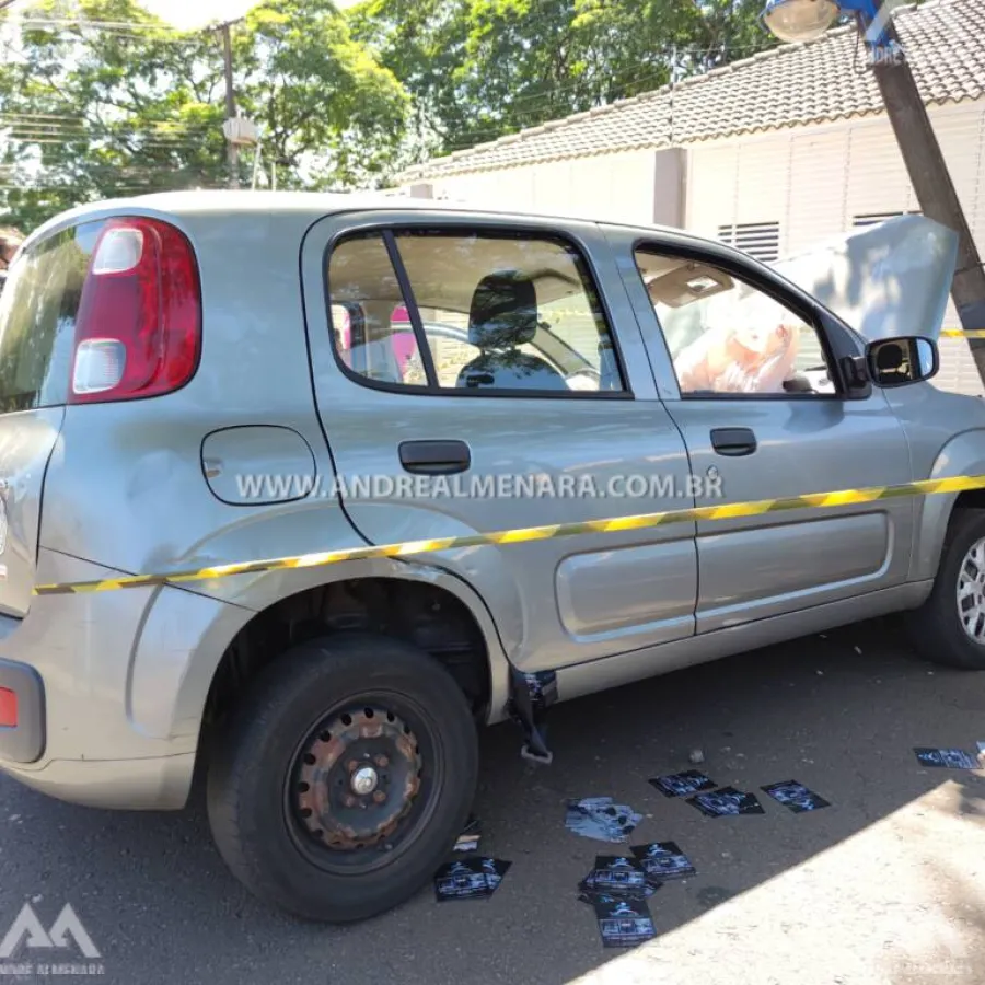 Mulher fica ferida após bater carro em poste