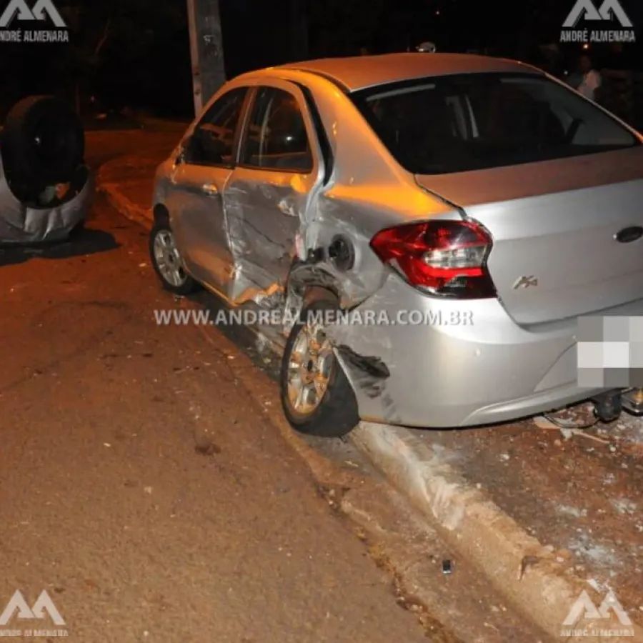 Camionete bate em carro parado e depois capota no Conjunto Requião