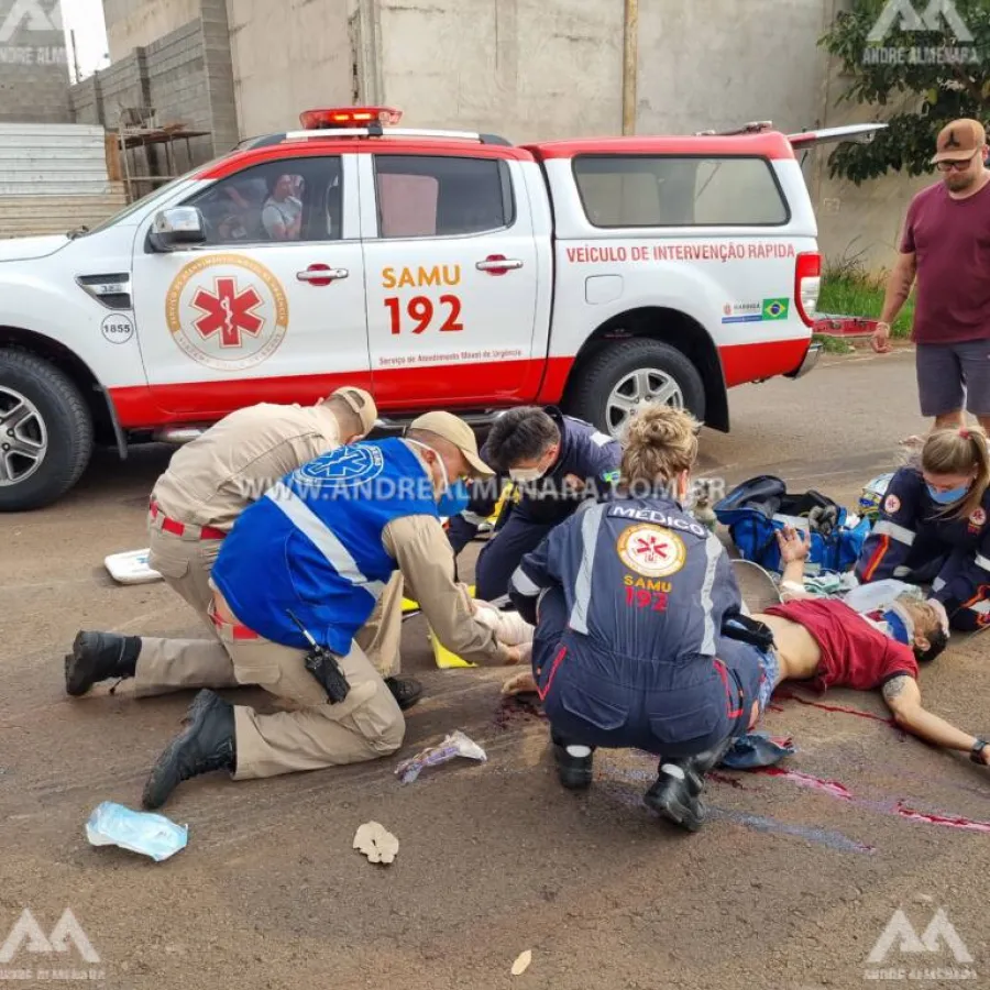 Rodados de caminhão passam por cima de perna de motociclista