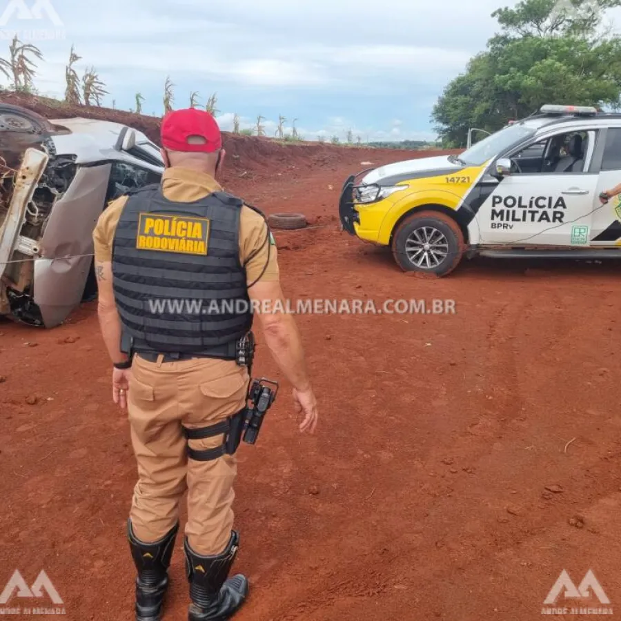 Motorista abandona veículo carregado de maconha após capotar na 323