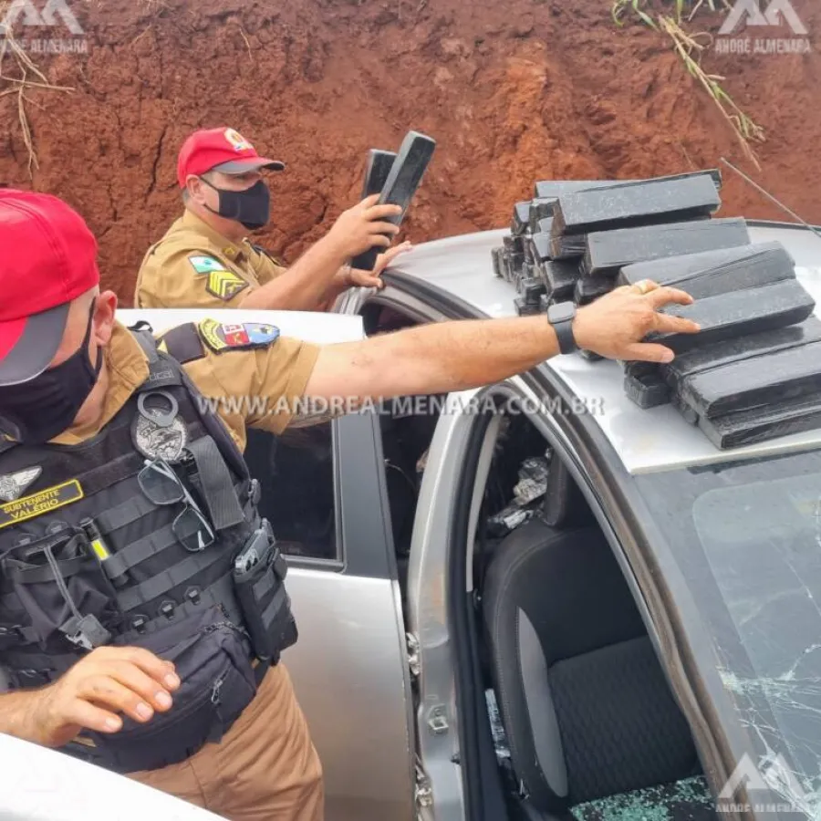 Motorista abandona veículo carregado de maconha após capotar na 323