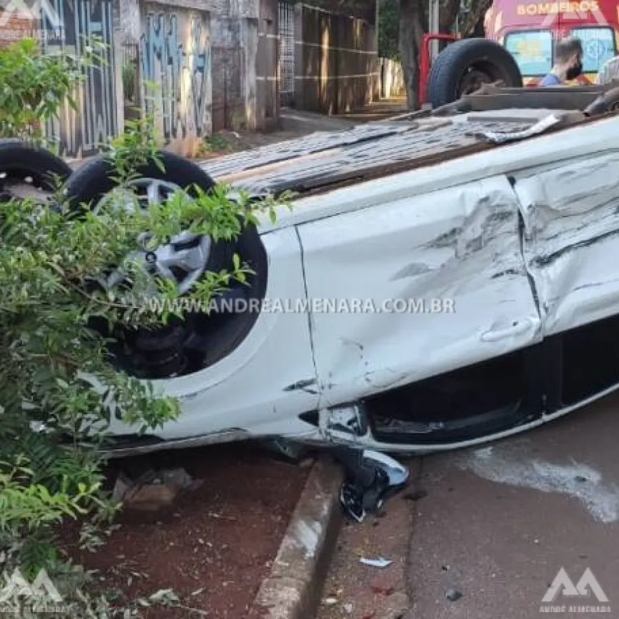 Colisão entre dois veículos deixa um capotado no Jardim Alvorada