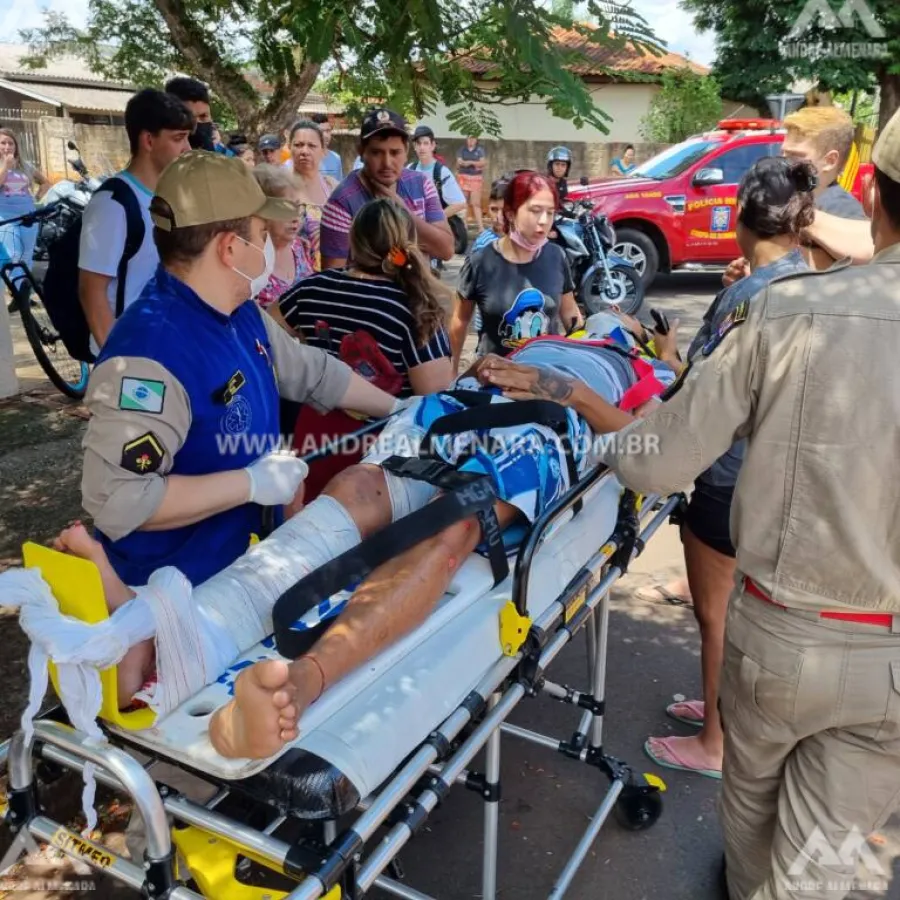 Batida entre camionete e moto no Parque Hortência deixa dois jovens feridos