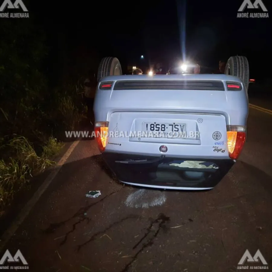 Motorista abandona veículo após capotar no Contorno Sul de Maringá