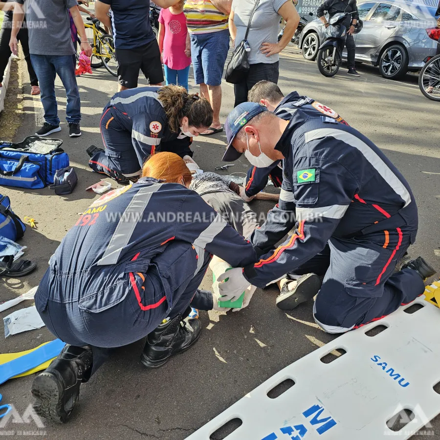 Idosa de 86 anos sofre ferimentos graves ao ser atropelada por moto em Maringá