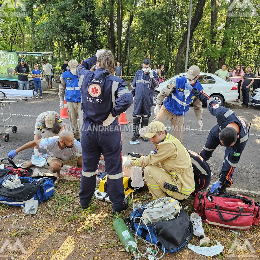 Motociclista tem a perna arrancada após bater contra uma placa de sinalização em Maringá