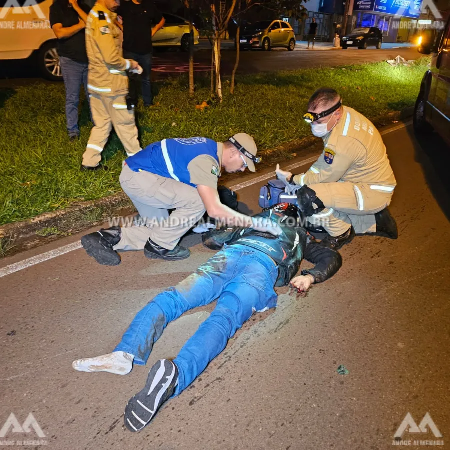 Motociclista sofre acidente grave na Avenida Alexandre Rasgulaeff em Maringá