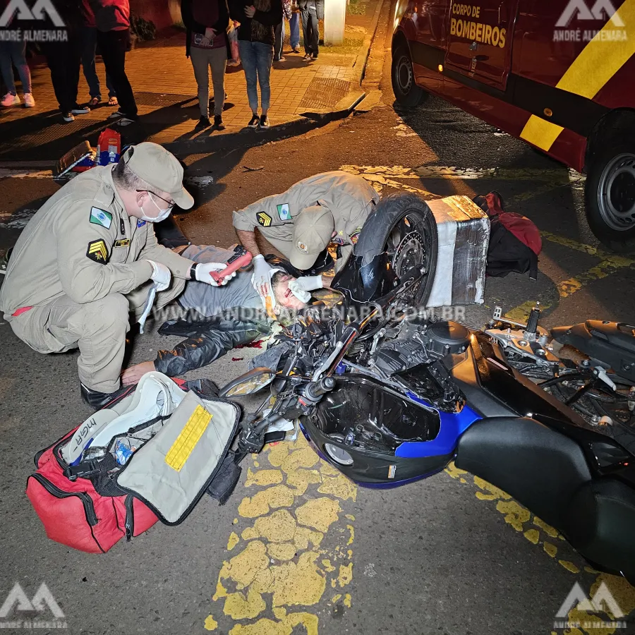 Motoboy fica gravemente ferido ao bater contra automóvel na zona 7