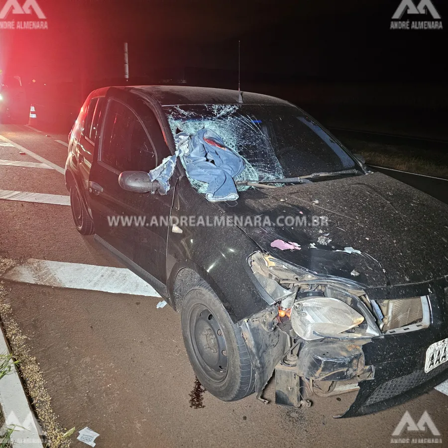 Pedestre invade carro pelo para-brisa após morrer atropelado na rodovia de Paiçandu