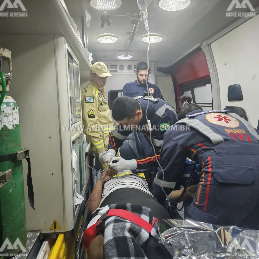 Casal de moto é encaminhado ao hospital após sofrer acidente grave em Maringá