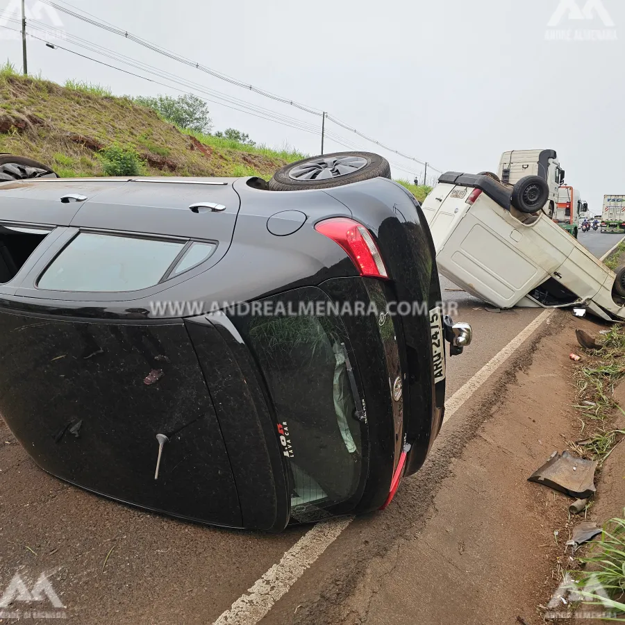 Carro na contramão provoca capotamentos no Contorno Sul