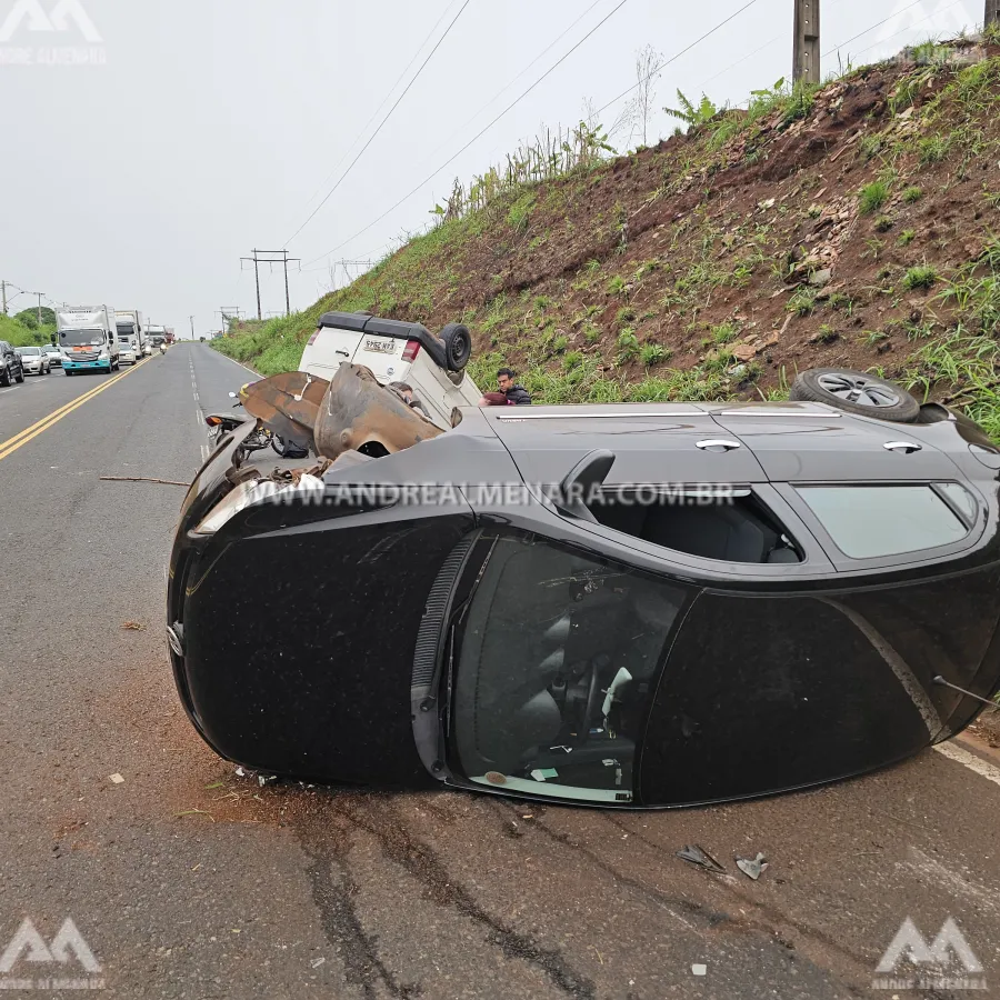 Carro na contramão provoca capotamentos no Contorno Sul