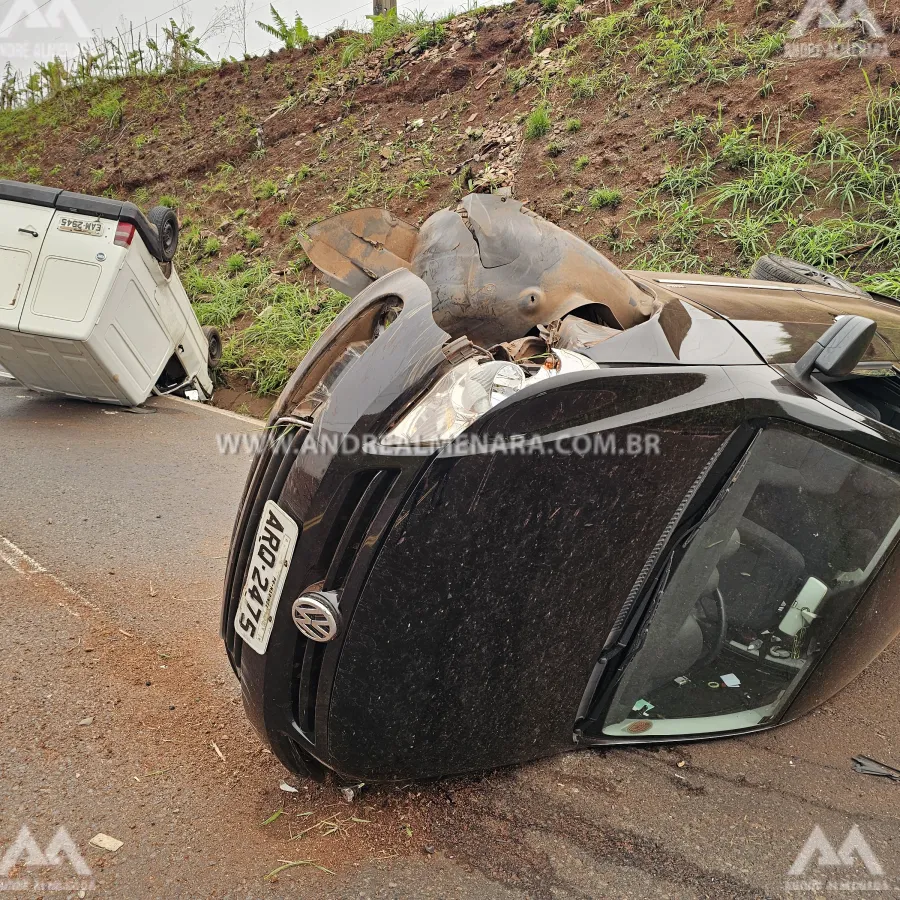 Carro na contramão provoca capotamentos no Contorno Sul