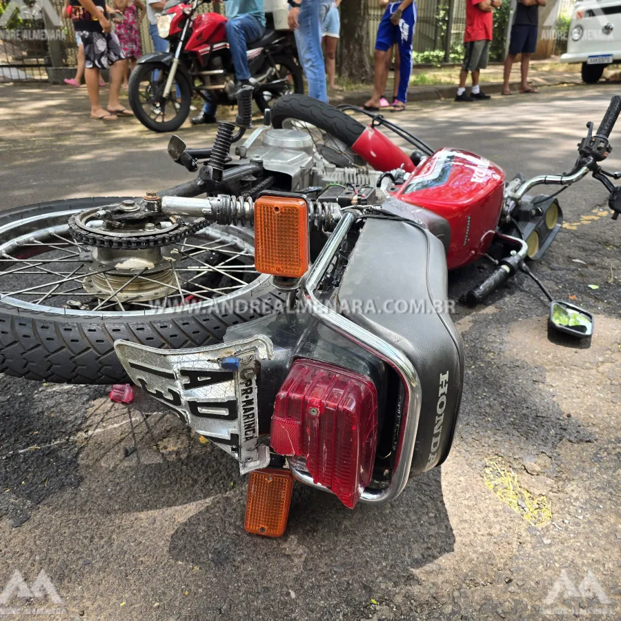 Motociclista escapa da morte após cair debaixo dos rodados de caminhão