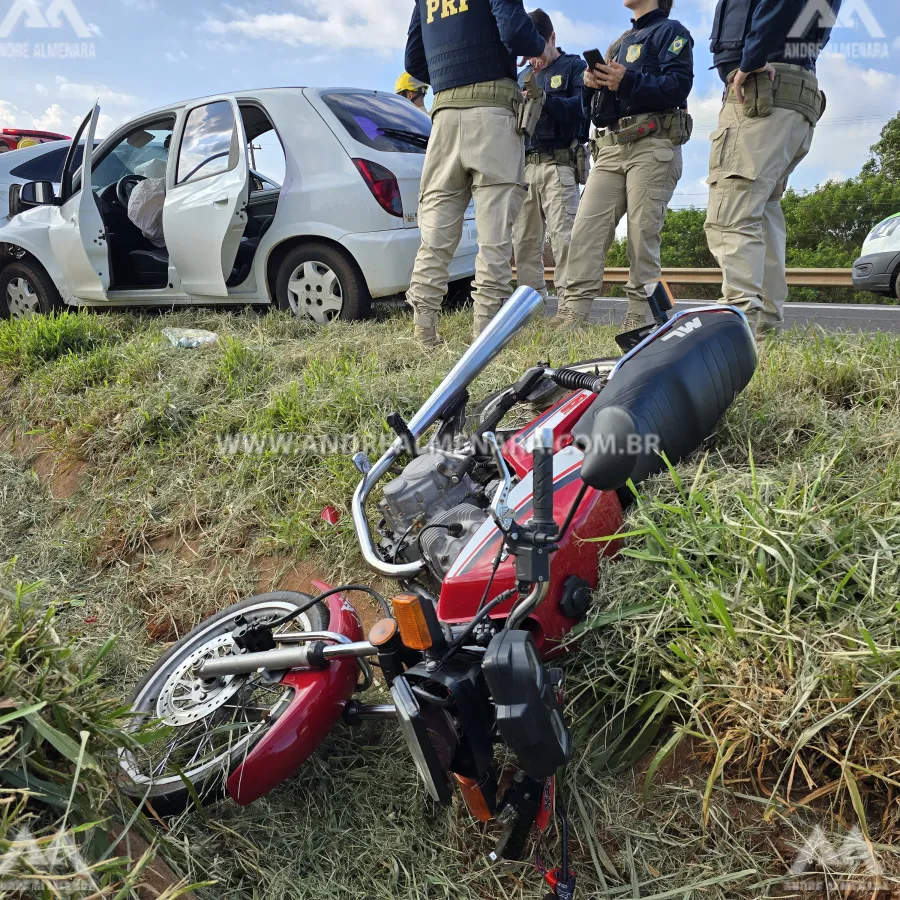 Mulher fica ferida após pneu de moto estourar em rodovia