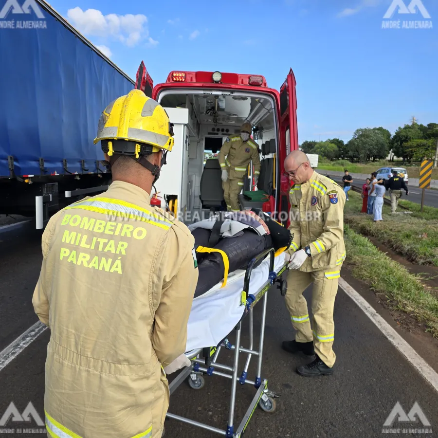 Mulher fica ferida após pneu de moto estourar em rodovia