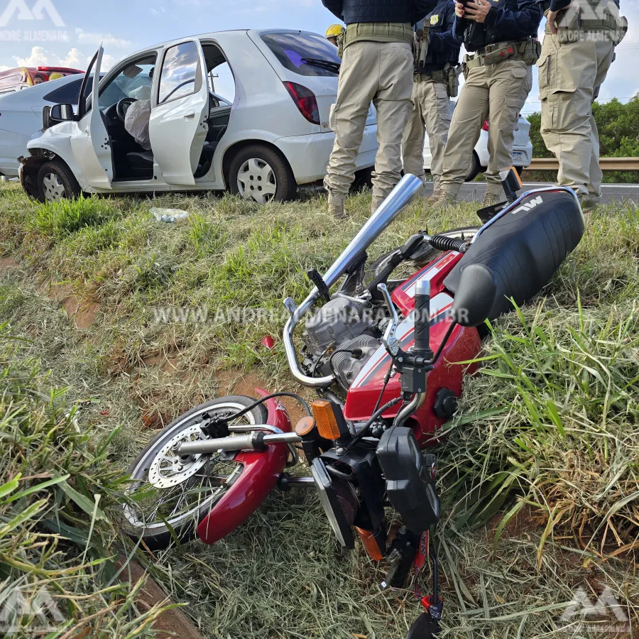 Mulher fica ferida após pneu de moto estourar em rodovia