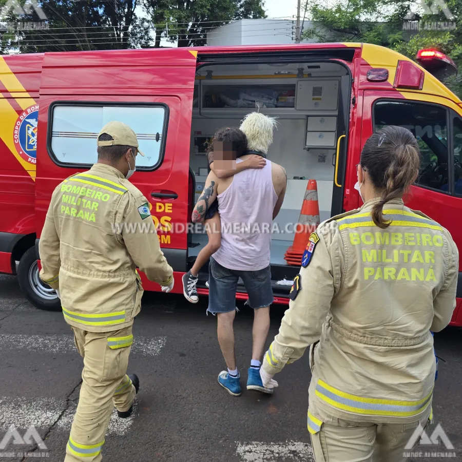 Pai e filha ficam feridos após carro capotar em Maringá