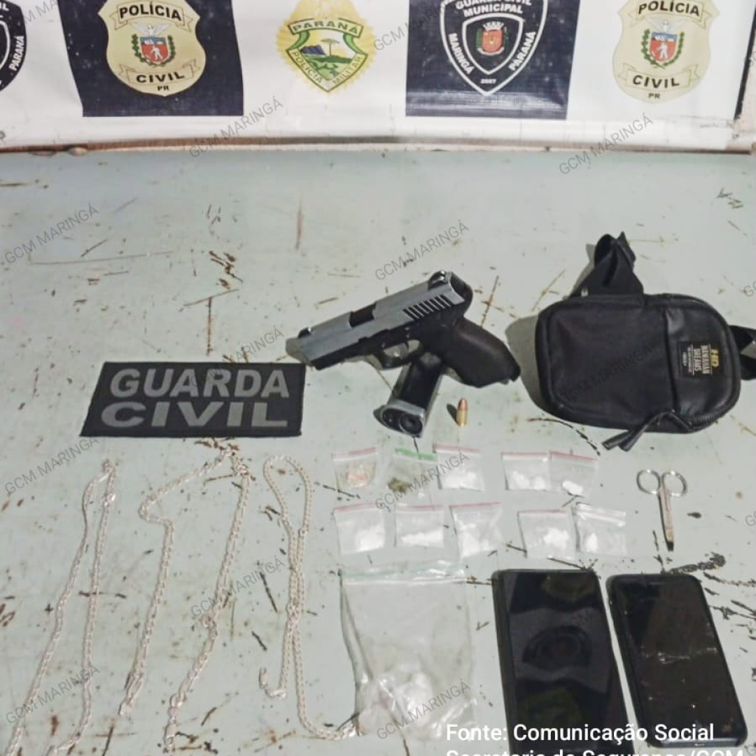 Pistola e drogas são apreendidas pela Guarda Municipal de Maringá