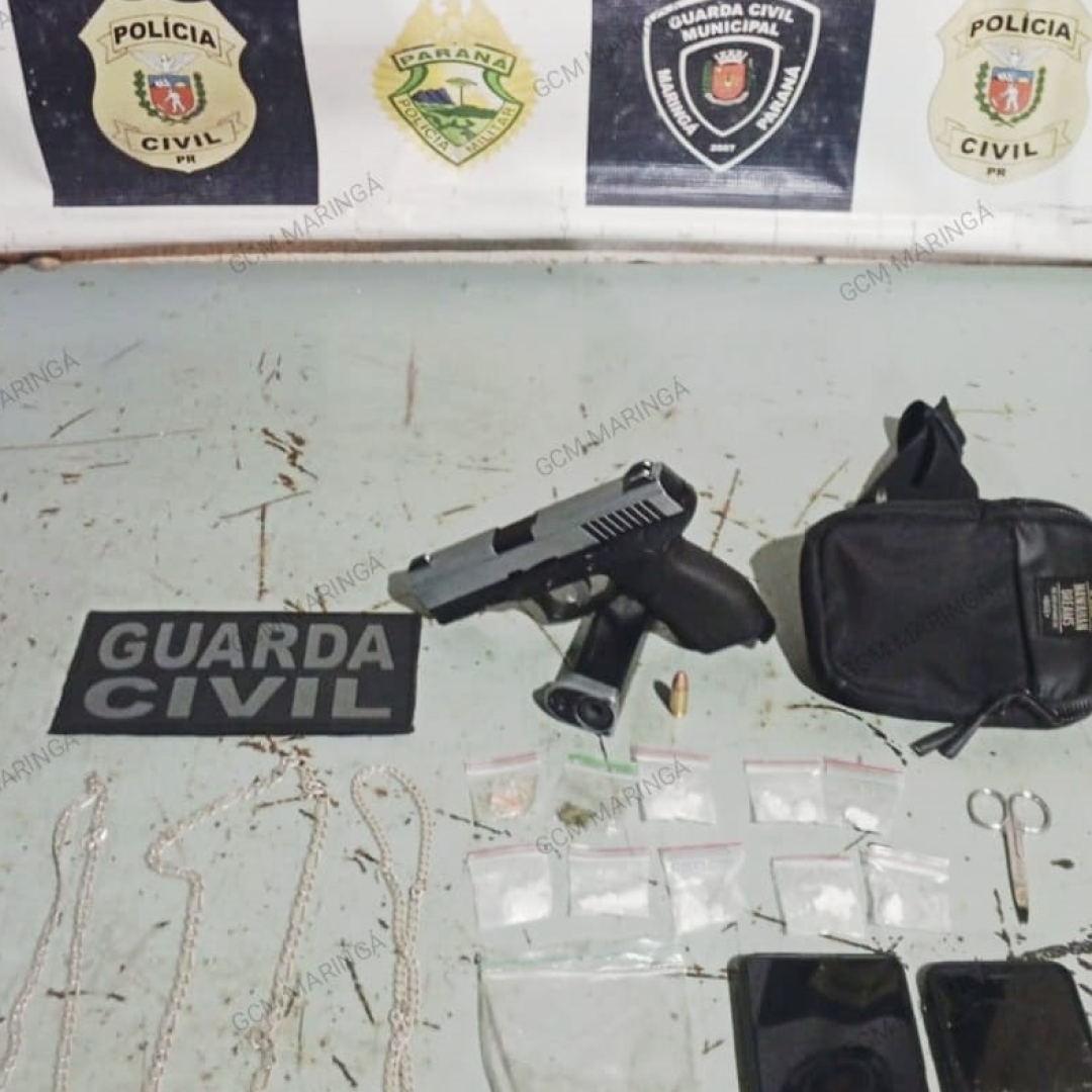 Pistola e drogas são apreendidas pela Guarda Municipal de Maringá