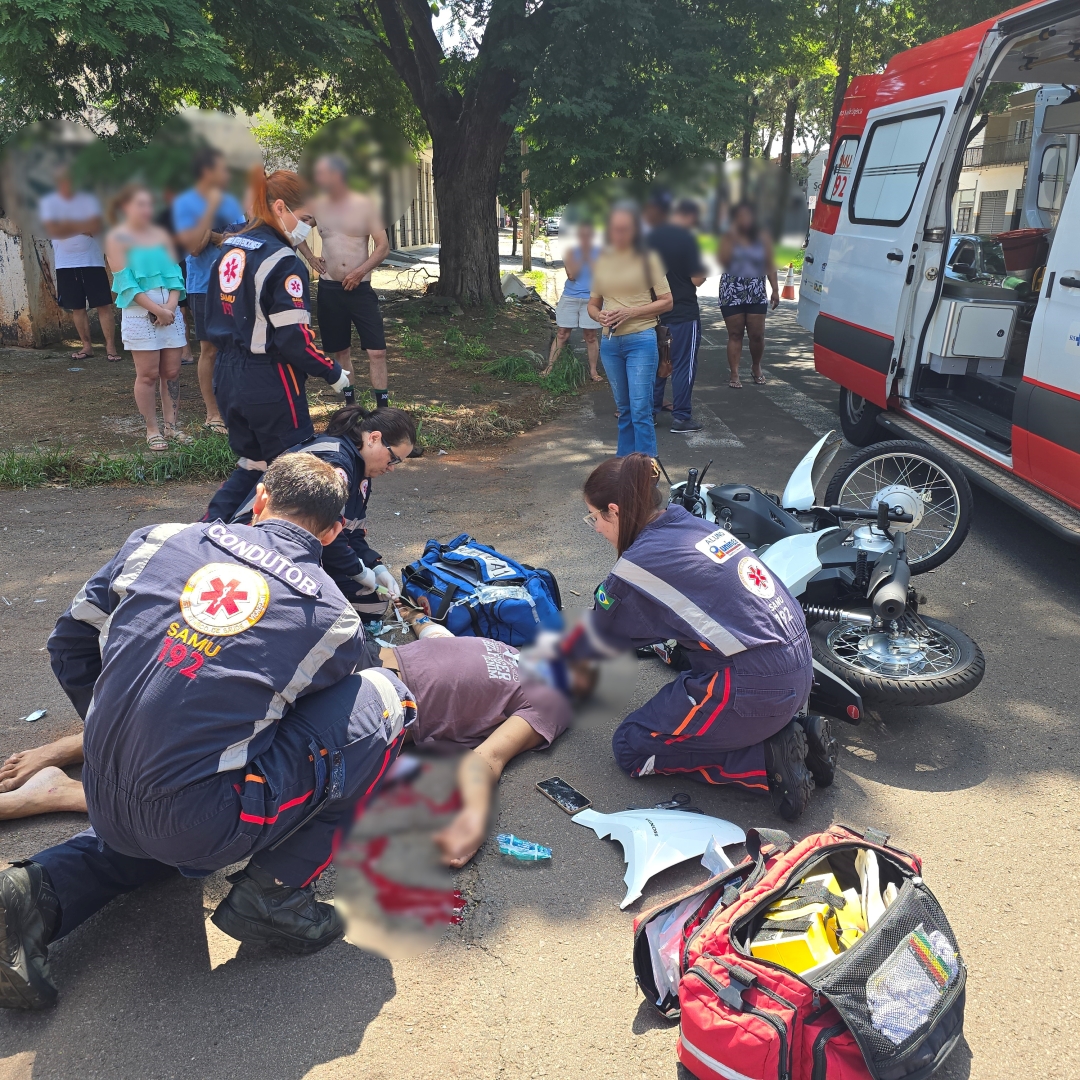 Motociclista fica gravemente ferido após colisão violenta no Jardim Alvorada