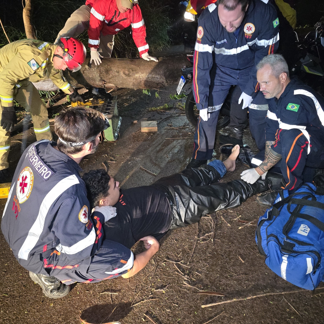 Árvore cai durante temporal e atinge motociclista em Maringá