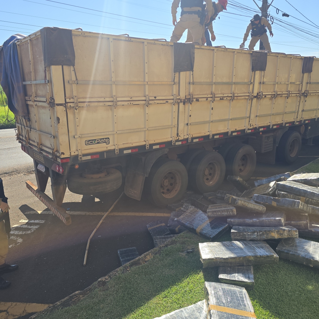 Quase três toneladas de maconha são apreendidas em carreta com carga de soja na PR-323