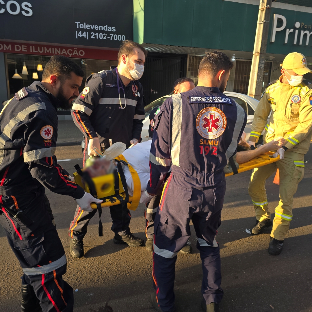 Idoso é atropelado por motocicleta na Avenida Brasil, em Maringá 