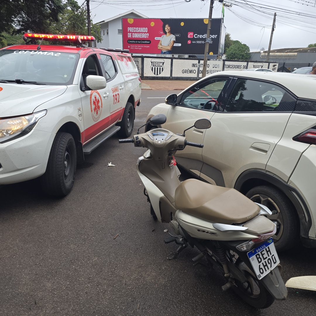 Motociclista sofre fratura no fêmur após colisão na Avenida Brasil, em Maringá