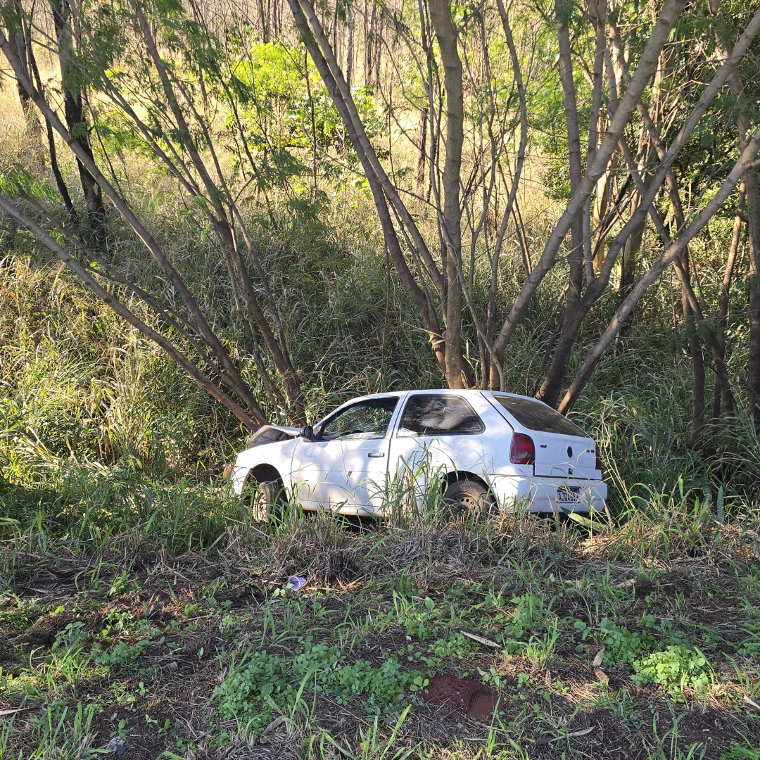 Ocupantes escapam com ferimentos leves após carro cair em ribanceira