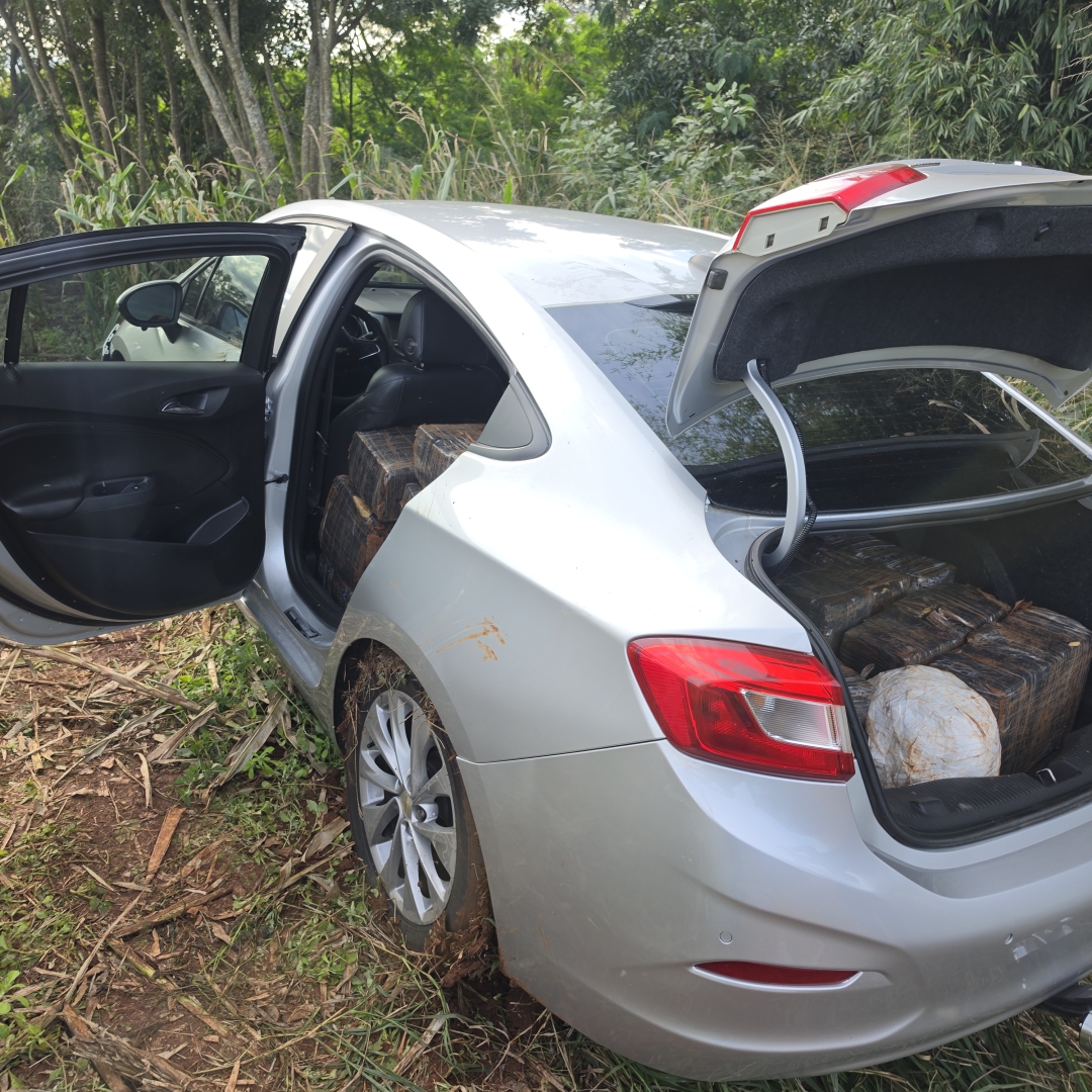 Motorista foge da polícia, abandona carro em milharal e deixa carga milionária de drogas