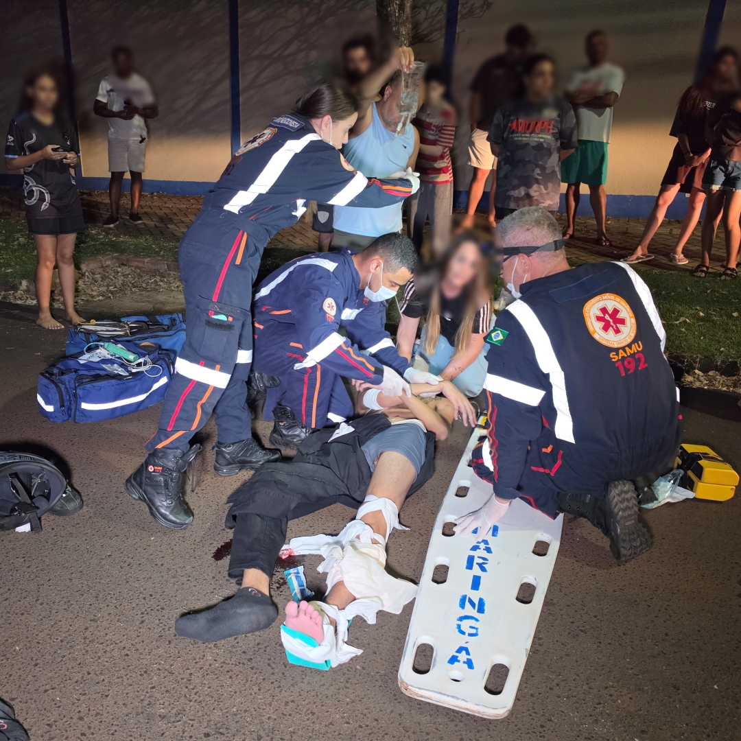 Motociclista sofre fratura exposta após grave acidente no Jardim Novo Paulista, em Maringá