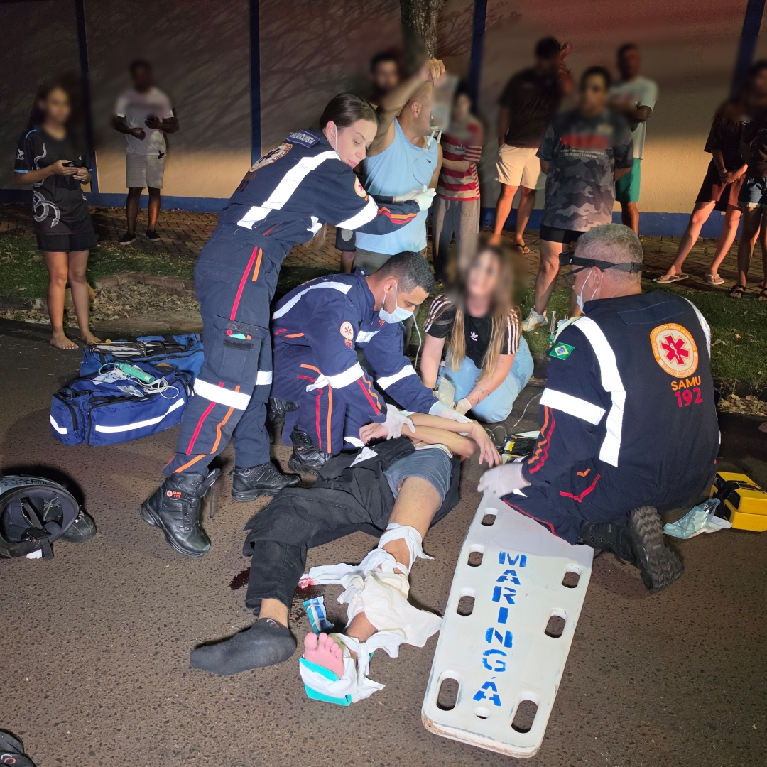 Motociclista sofre fratura exposta após grave acidente no Jardim Novo Paulista, em Maringá