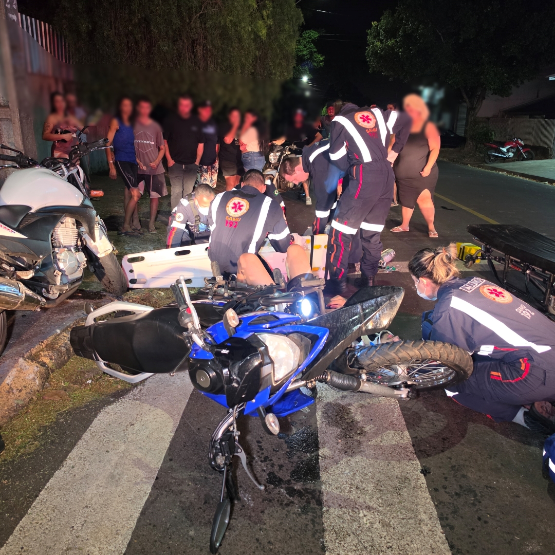 Motociclista de 63 anos é intubado após grave colisão entre duas motos em Maringá