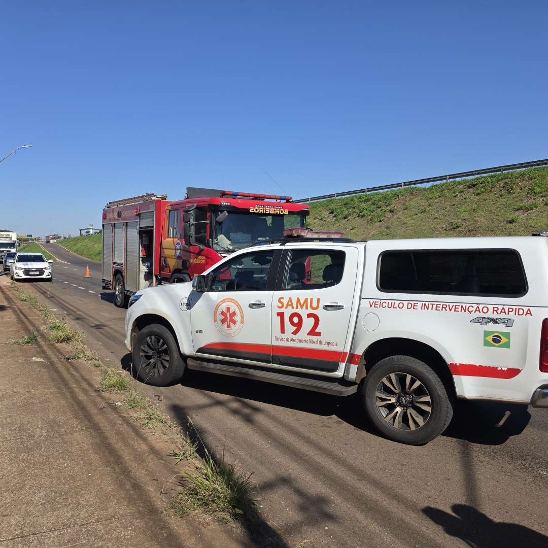 Monza fica destruído após bater contra poste na marginal da PR-323
