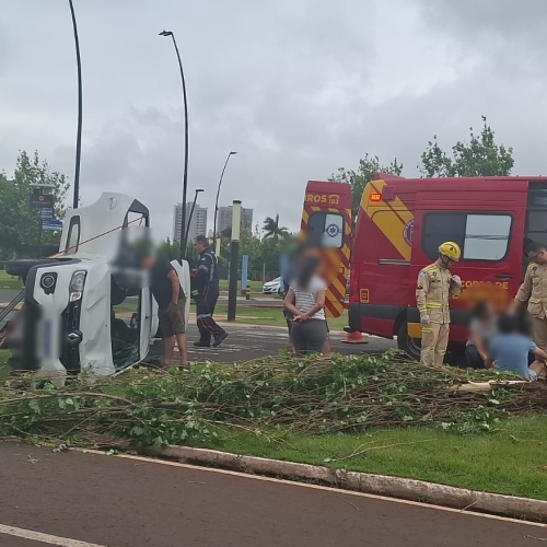 Motorista de aplicativo tomba veículo após colidir contra árvore