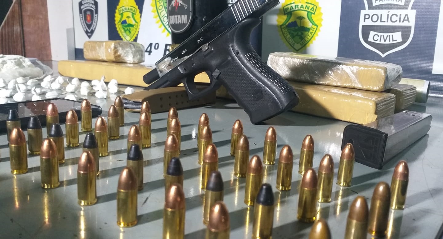 Traficante é preso com grande quantidade de drogas e pistola em Maringá.